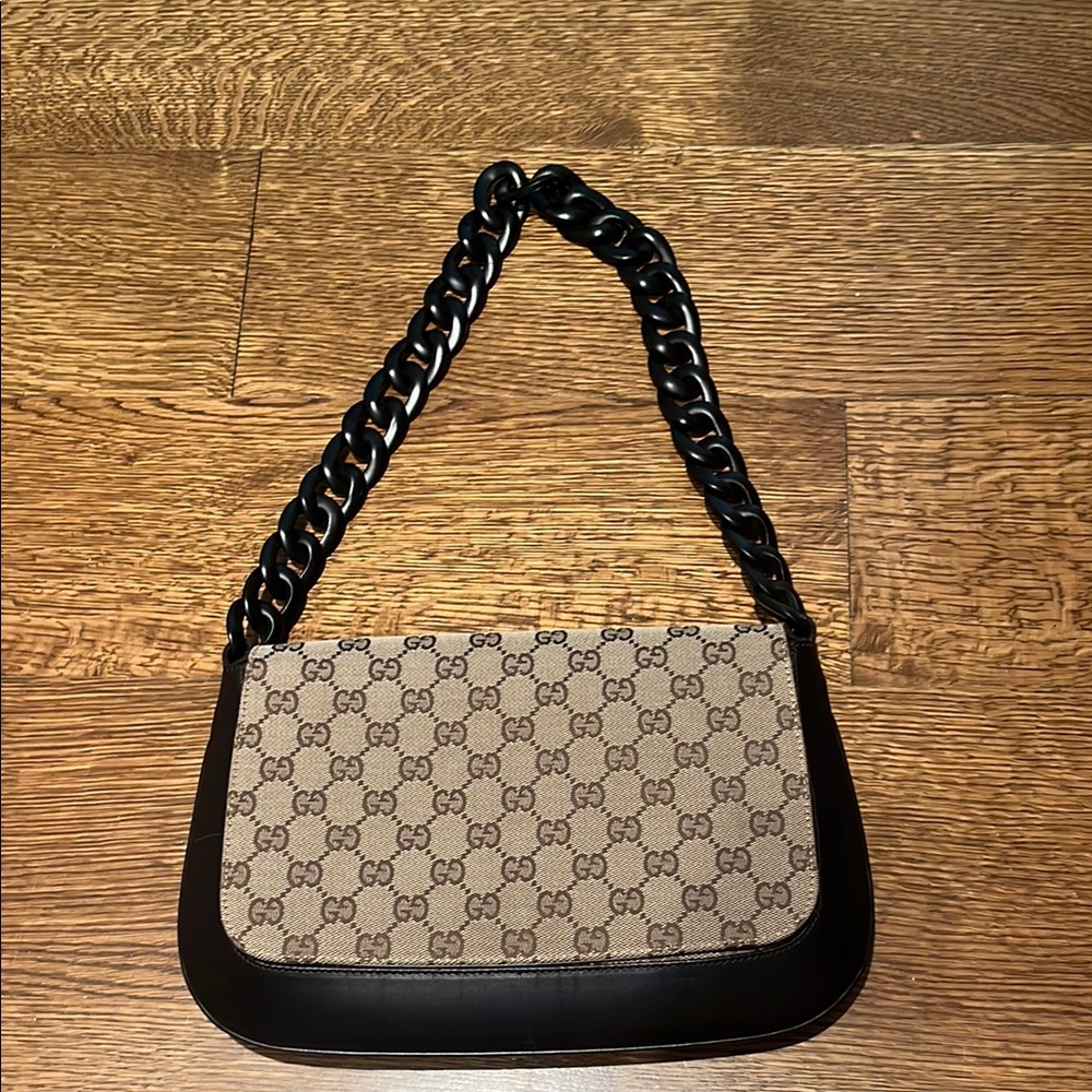 Gucci Black and Brown Shoulder Bag with Iconic Monogram